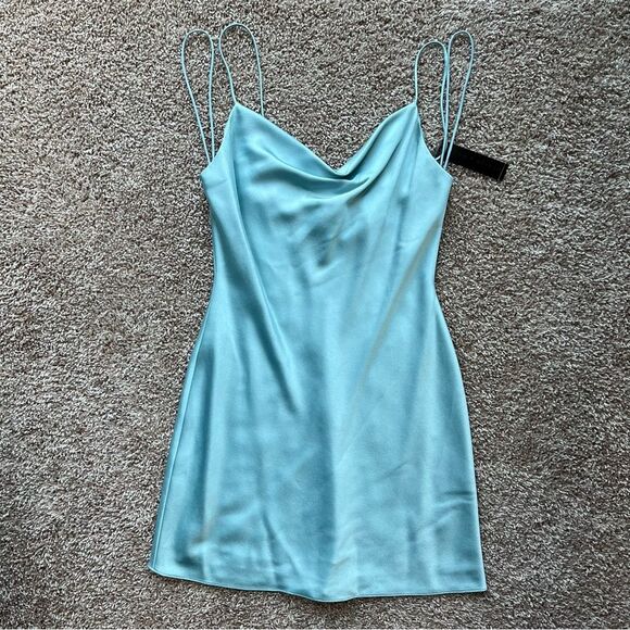 Alice + Olivia Silky Cowl Neck Mini Dress - Picture 1 of 16